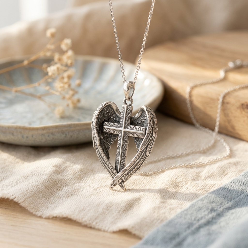 Angel Wing Cross Necklace view 2