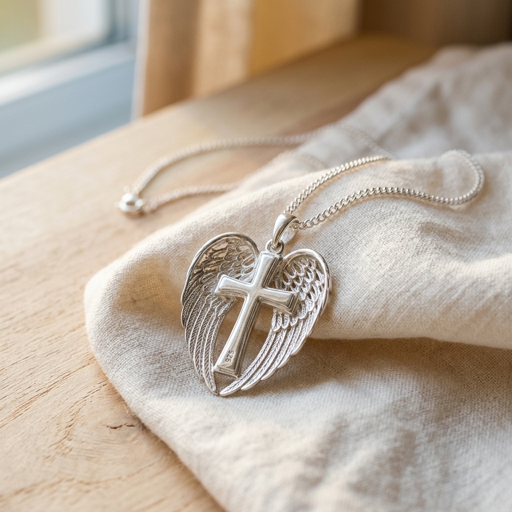 Angel Wing Cross Necklace view 3