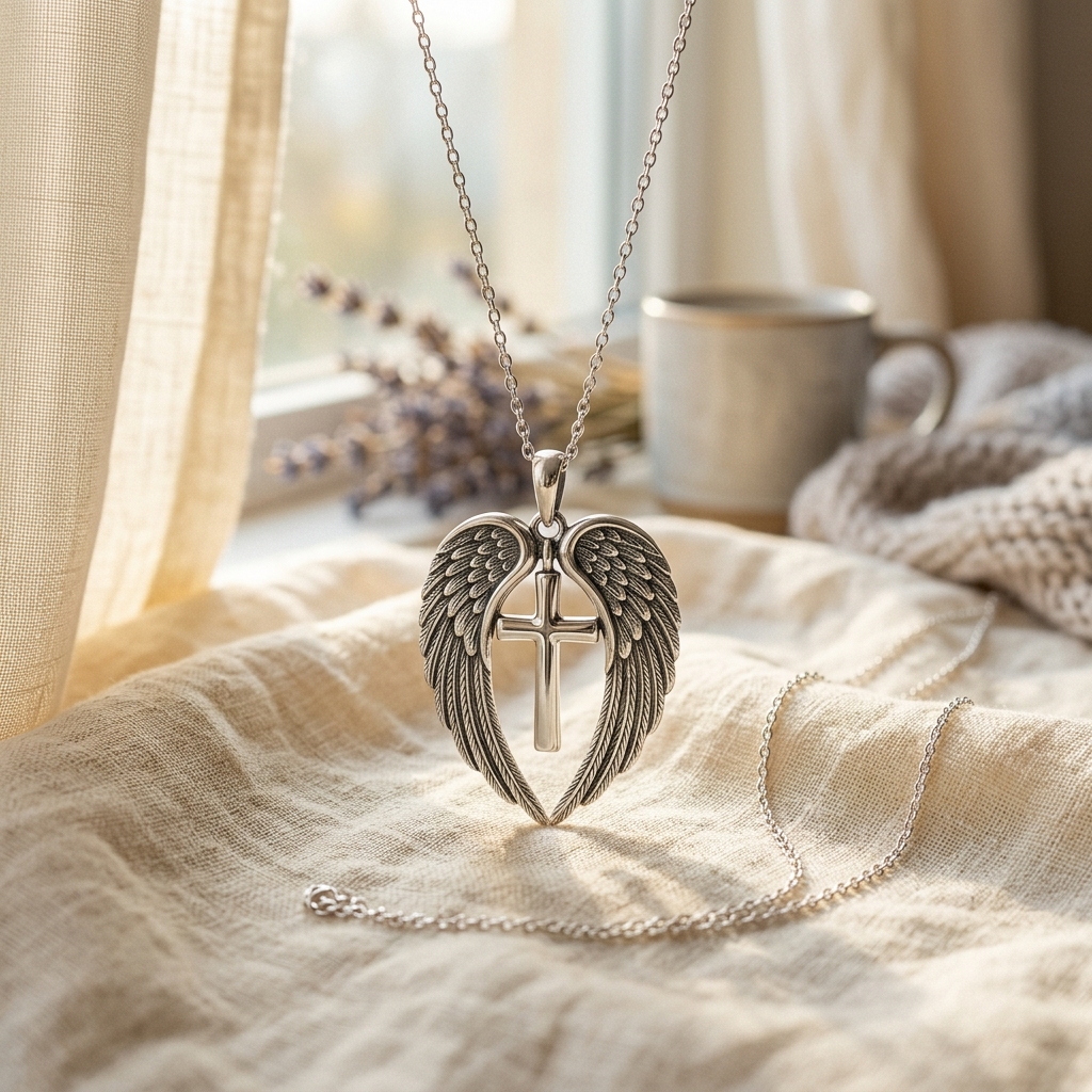Angel Wing Cross Necklace view 4
