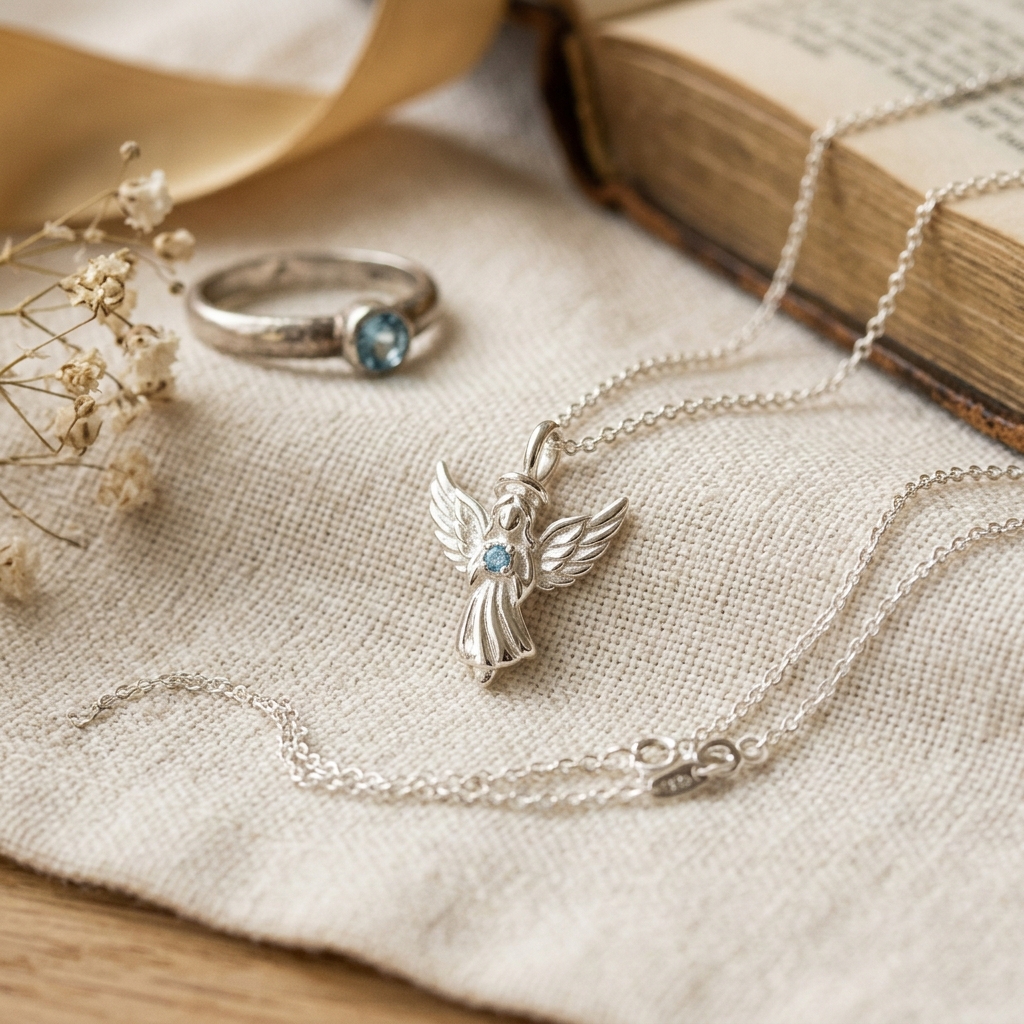 Birthstone Guardian Angel Necklace view 2