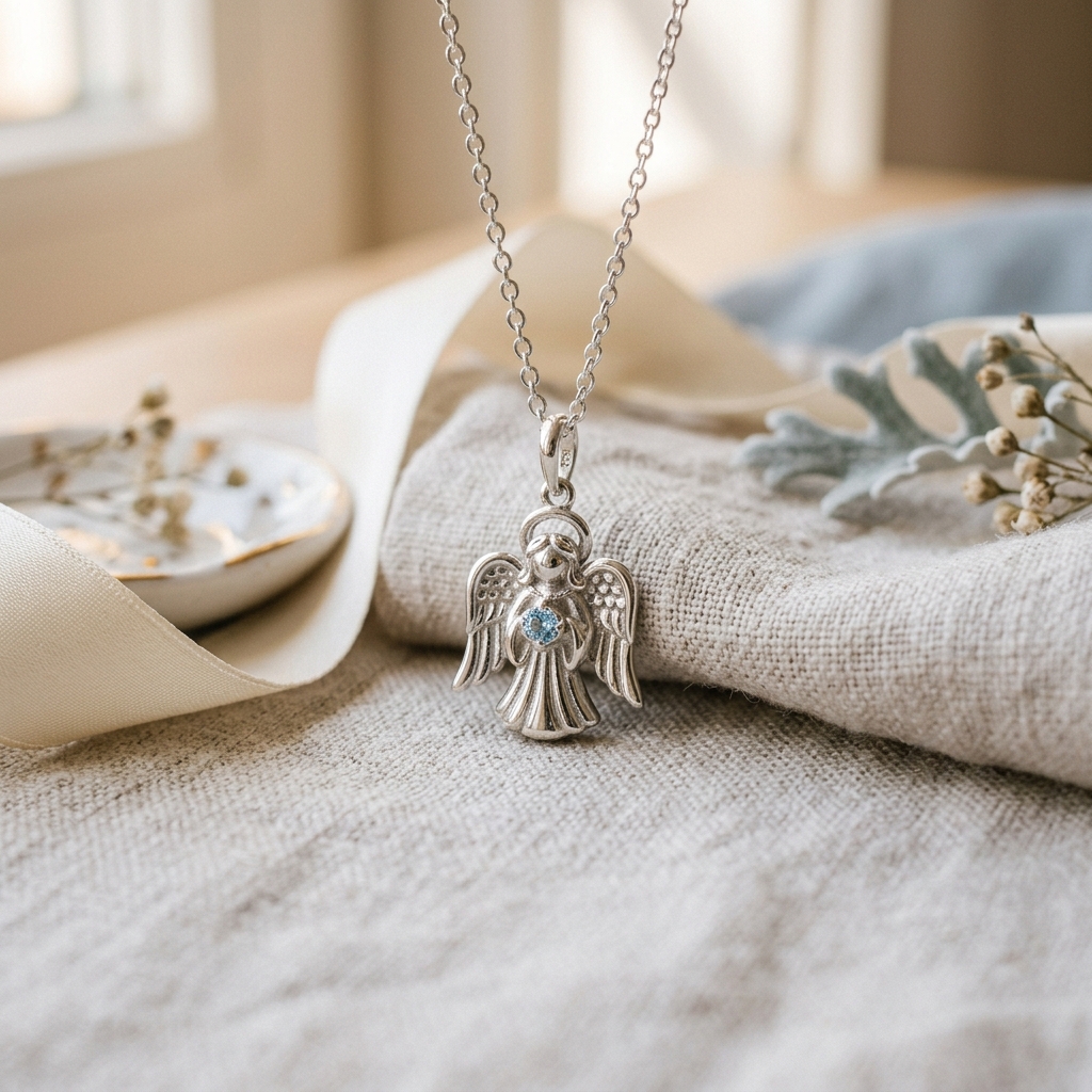 Birthstone Guardian Angel Necklace view 3