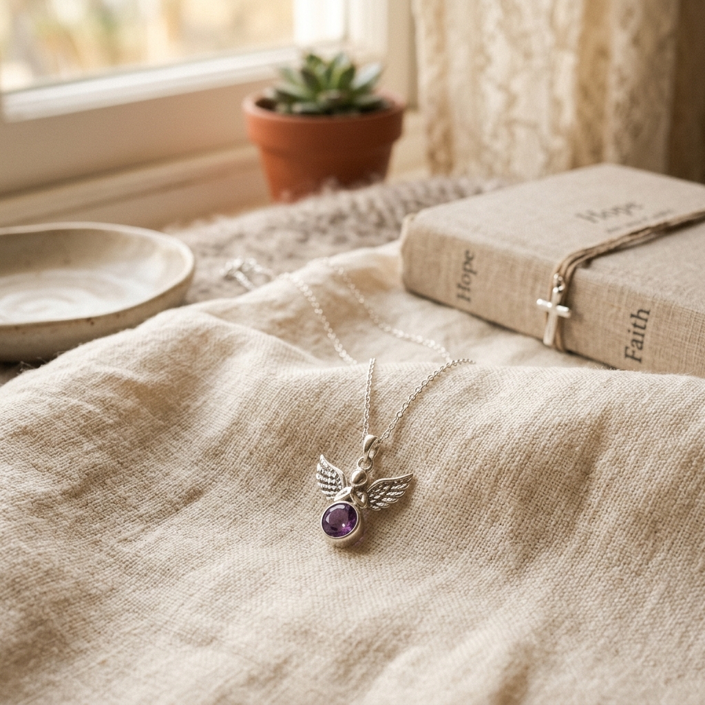 Birthstone Guardian Angel Necklace view 4