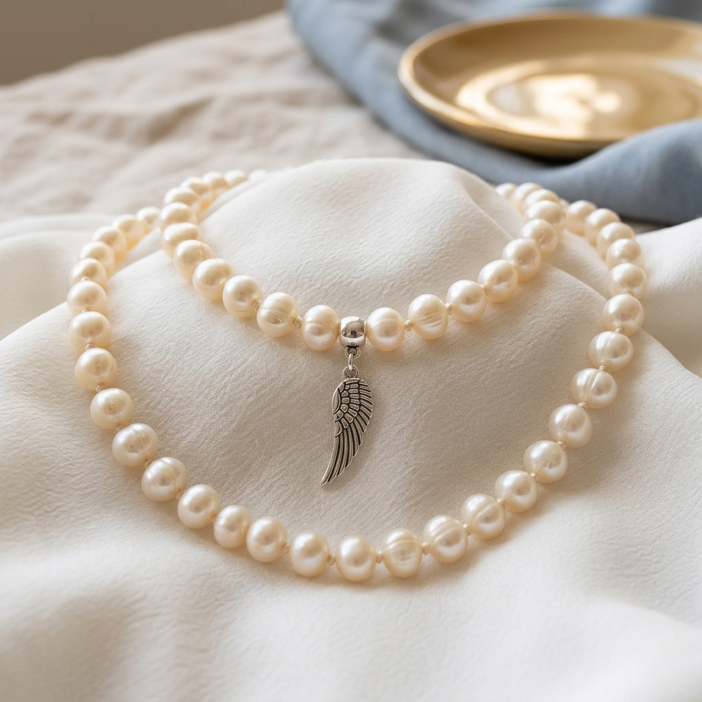 Freshwater Pearl & Angel Wing Necklace