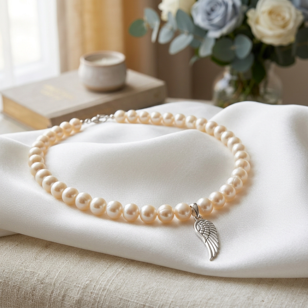 Freshwater Pearl & Angel Wing Necklace view 2