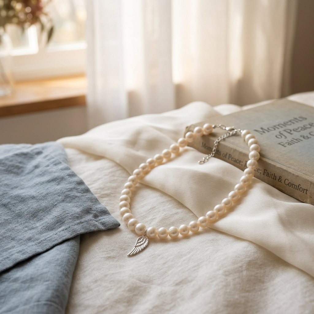 Freshwater Pearl & Angel Wing Necklace view 4