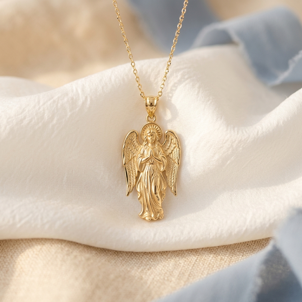 14k Gold Guardian Angel Pendant