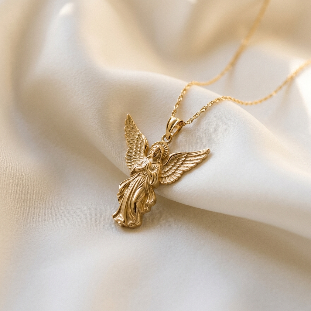 14k Gold Guardian Angel Pendant view 2