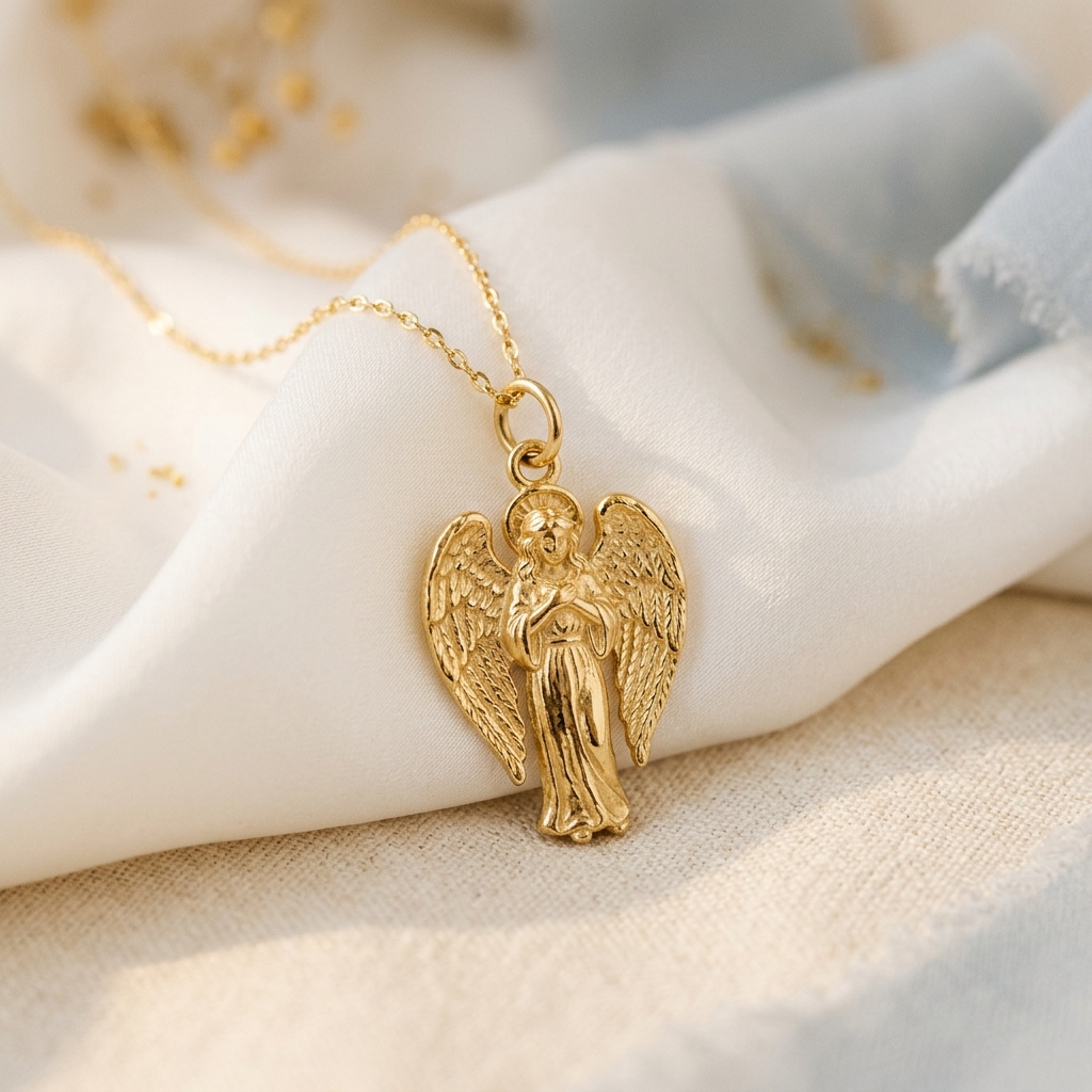 14k Gold Guardian Angel Pendant view 3