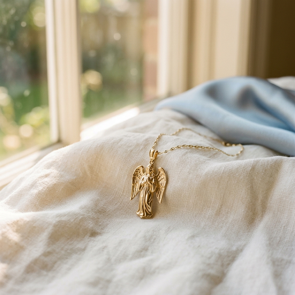 14k Gold Guardian Angel Pendant view 4