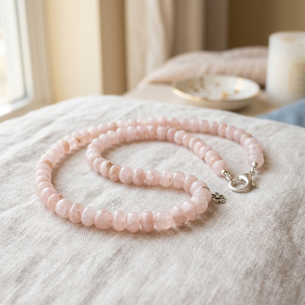 Rose Quartz Beaded Necklace view 2